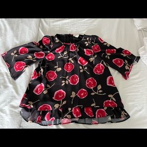 Kate Spade black red rose print blouse